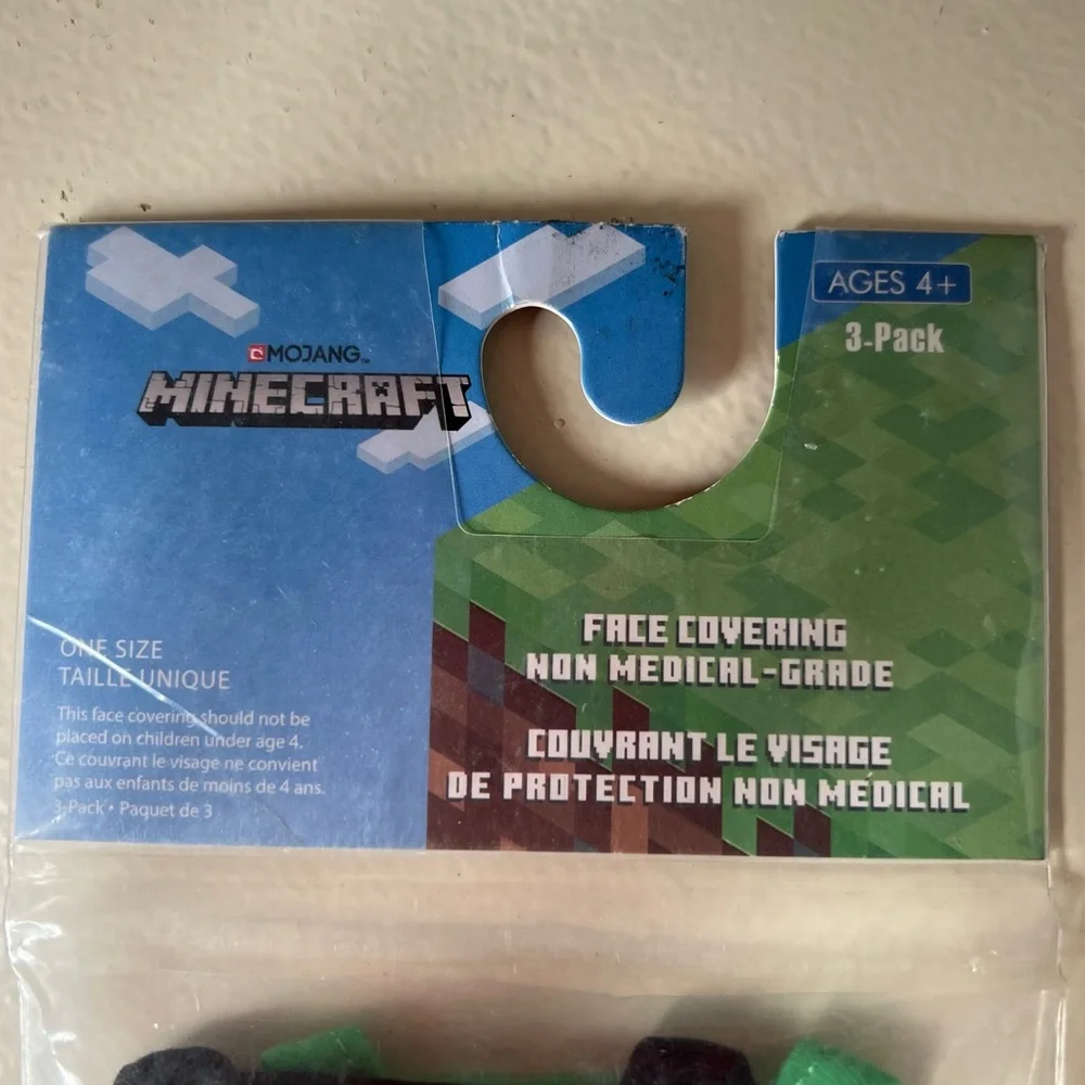 New Minecraft Washable Face Mask 3 Pack Children's Kids Video Game Mojang 1-Size